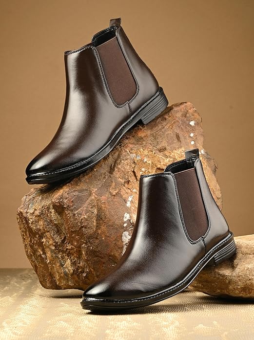 AADI Men’s Synthetic Leather Lightweight Comfortable Trendy Outdoor Casual Shoes Slip On Chelsea Boots